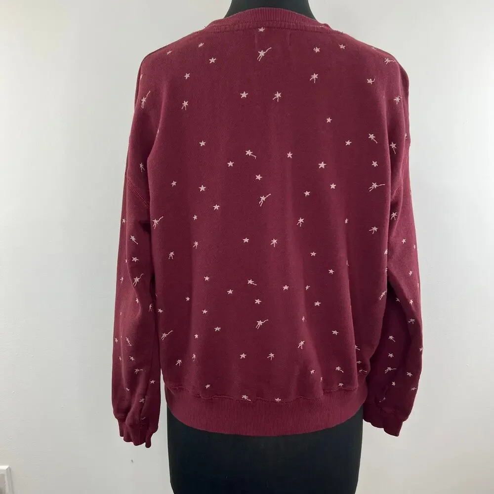 Lou & Grey Burgundy Long Sleeve Crewneck Shooting Star Terry Sweatshirt Size S